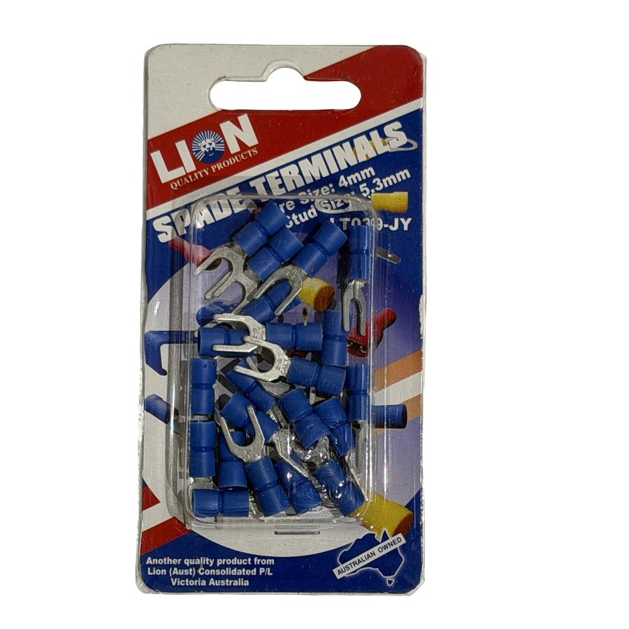 LION SPADE TERMINALS BLUE 5.3MM STUD 21 PACK