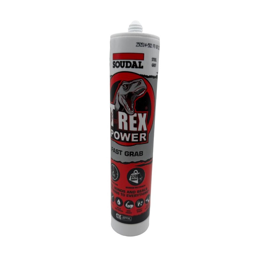 SOUDAL T-REX POWER FAST GRAB ADHESIVE 290ML — STEEL GREY